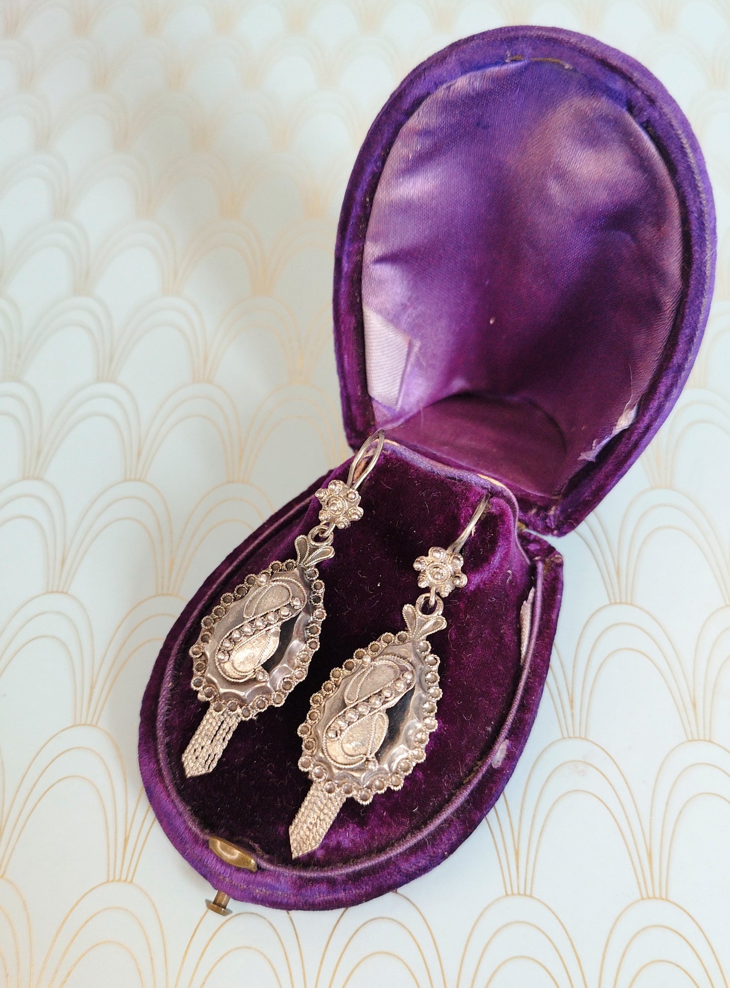 Luxury Antique Dutch Filigree Dangle Drop Earrings, Antique Silver Earrings, Portuguese Filigree, Antique Dormeuse Earrings, Gift for Her...