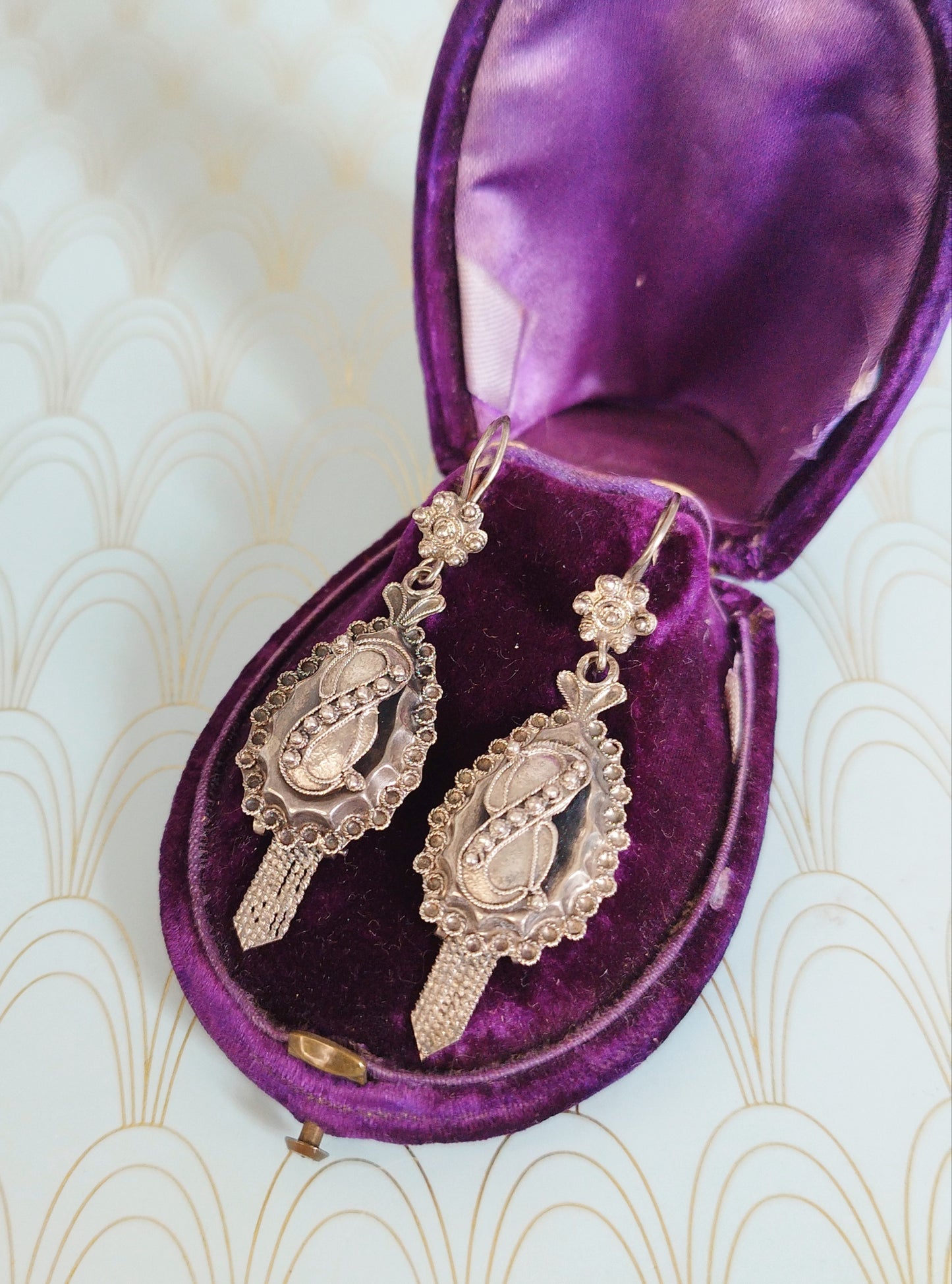 Luxury Antique Dutch Filigree Dangle Drop Earrings, Antique Silver Earrings, Portuguese Filigree, Antique Dormeuse Earrings, Gift for Her...