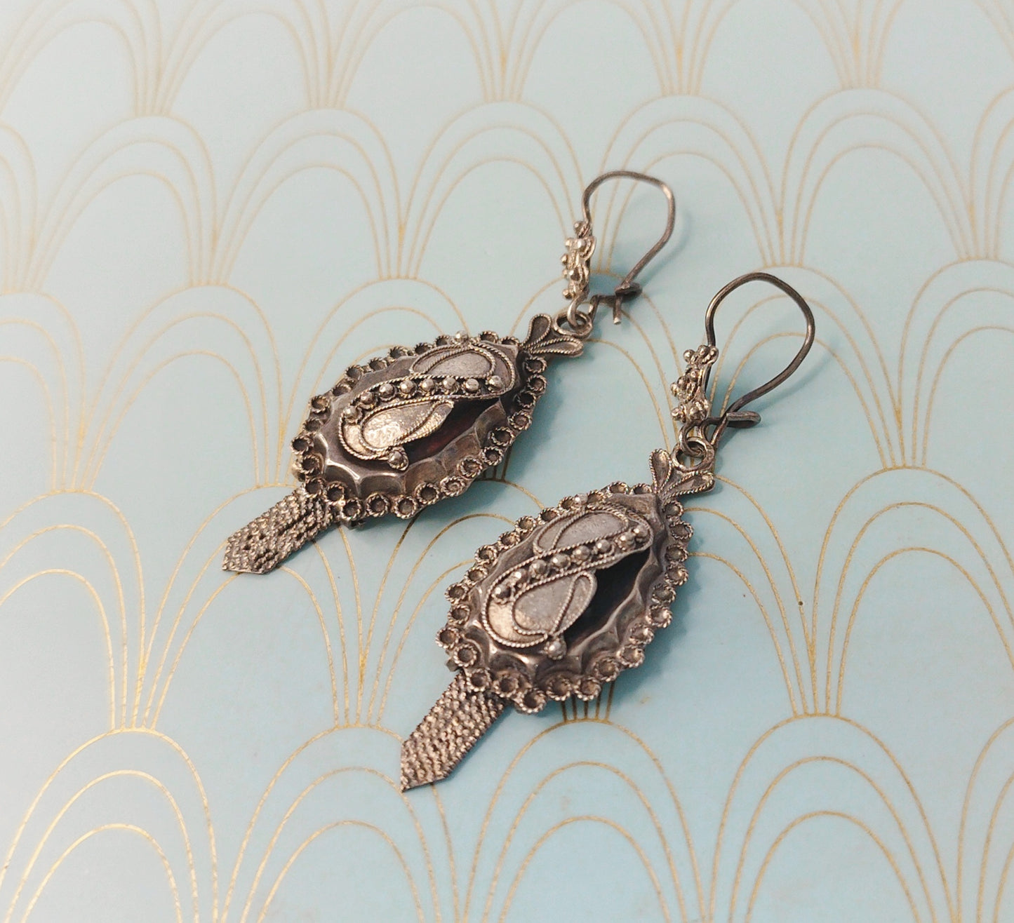 Luxury Antique Dutch Filigree Dangle Drop Earrings, Antique Silver Earrings, Portuguese Filigree, Antique Dormeuse Earrings, Gift for Her...