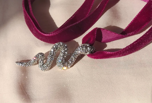 Luxury Vintage French Snake Pendant, Silver Statement Jewelry, Art Deco Necklace, Diamond Jewellery, Avant Garde Brooch, Gift for Her...